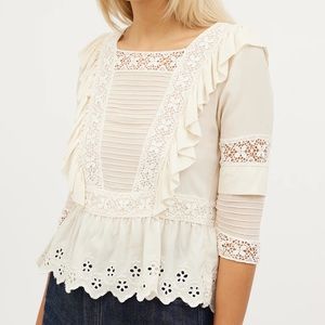 Ulla Johnson Cream Broderie & Ruffle Blouse